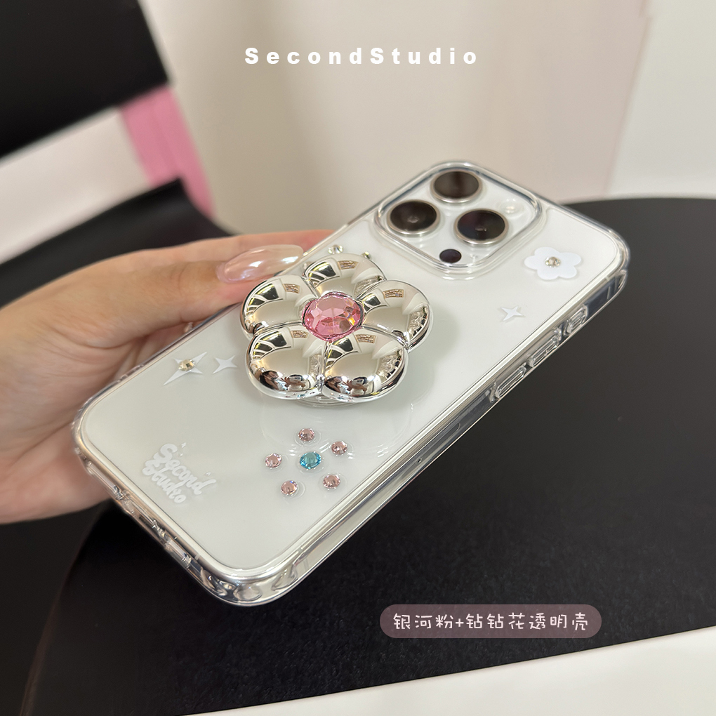 secondstudio创意闪钻花朵磁吸手机壳iPhone17promax小众透明壳16