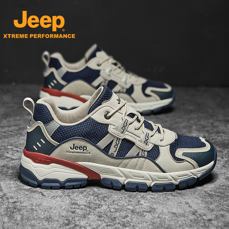 JEEP/吉普春夏男鞋低帮耐磨百搭防滑休闲潮流户外运动网面男士鞋