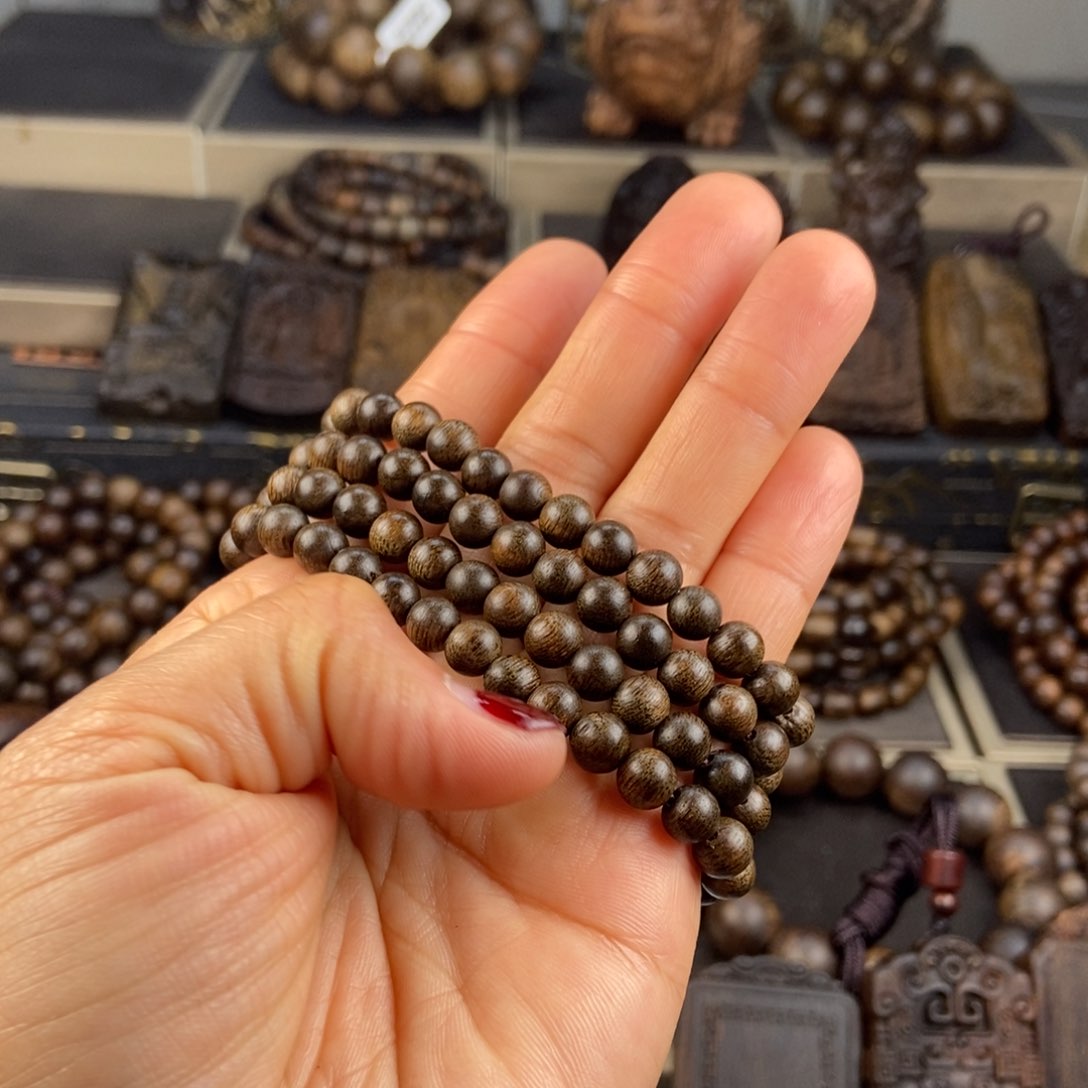 沉香手串紫*花越南芽庄白棋玉化