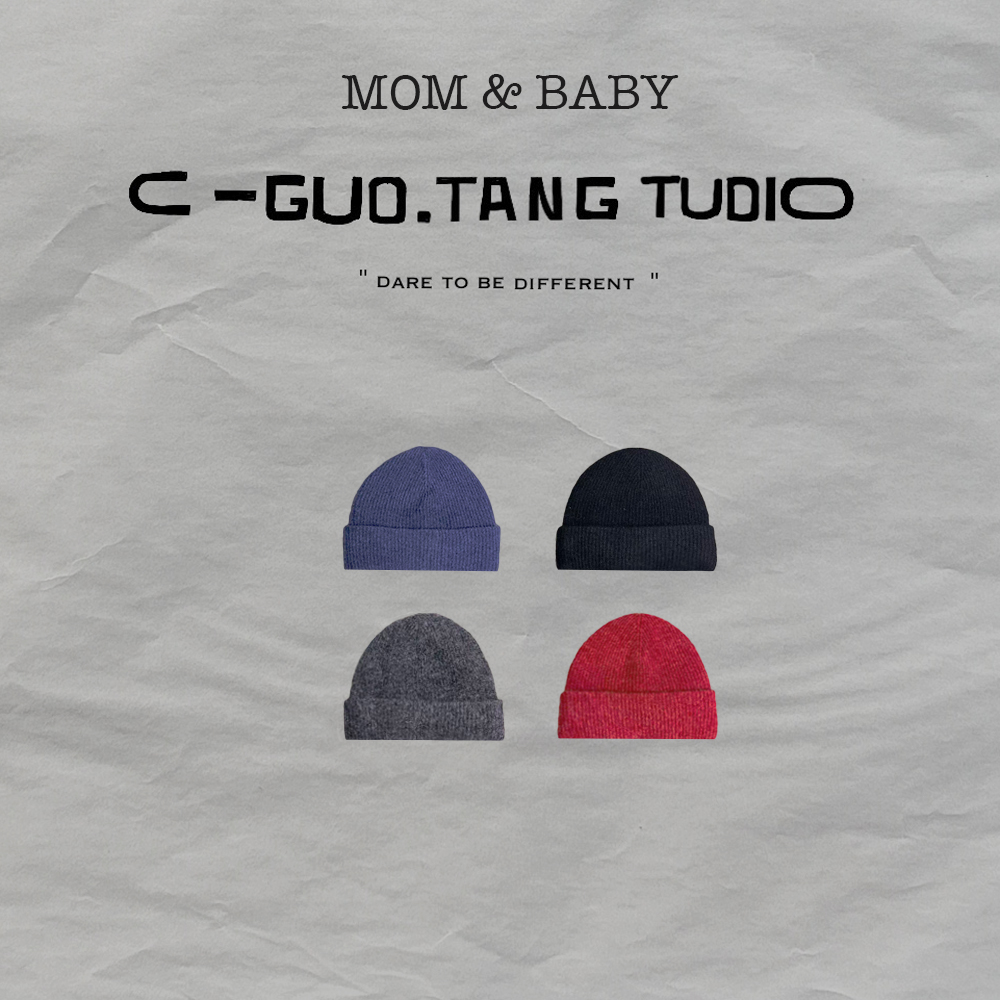 C-Guo.Tang Studio高品加厚针织极简红色冬季羊绒羊毛保暖线帽