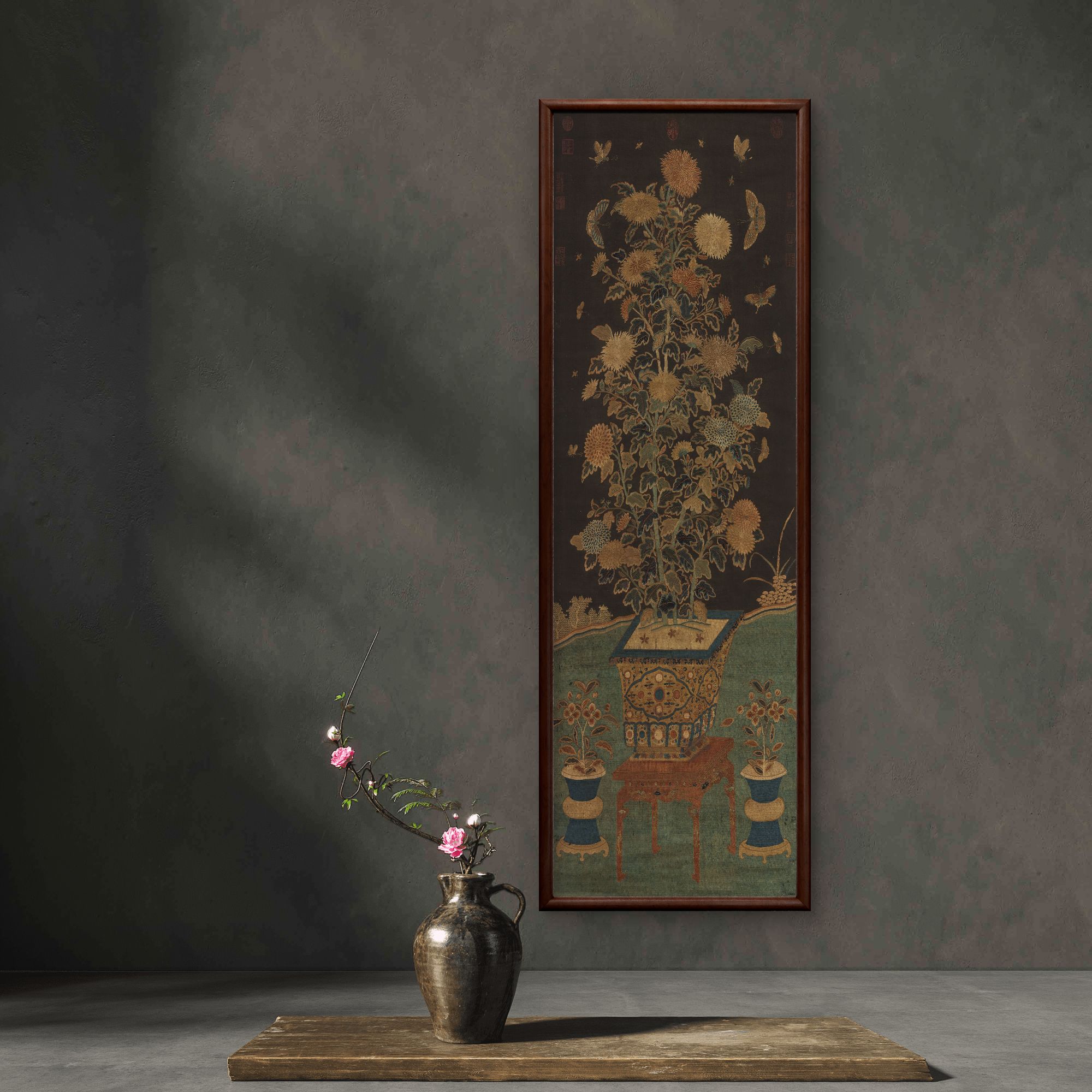 9204-40*120花鸟图中式装饰画实木玄关书房