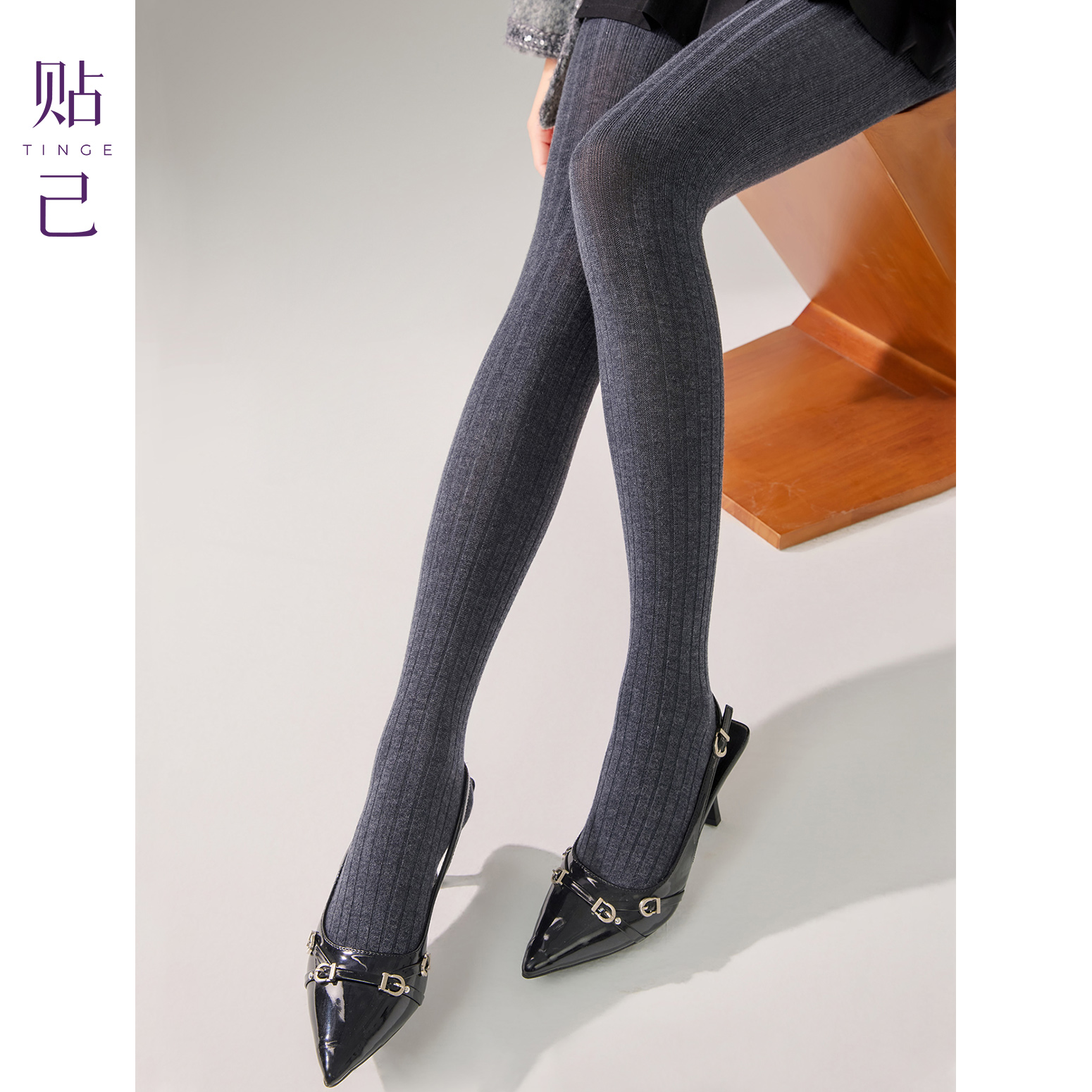 TINGE贴己竖条纹显瘦微透连裤袜