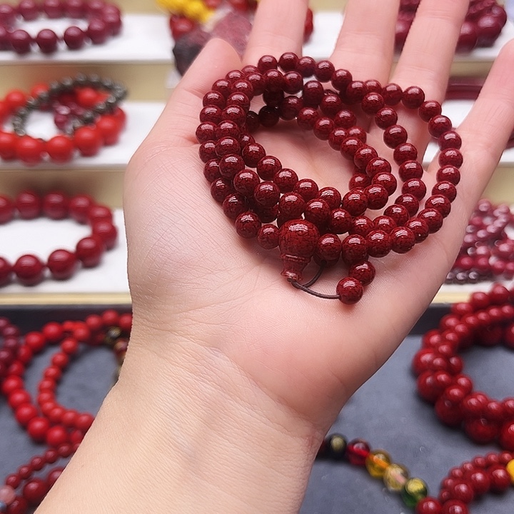 天然辰砂晶体纱卡6做108颗