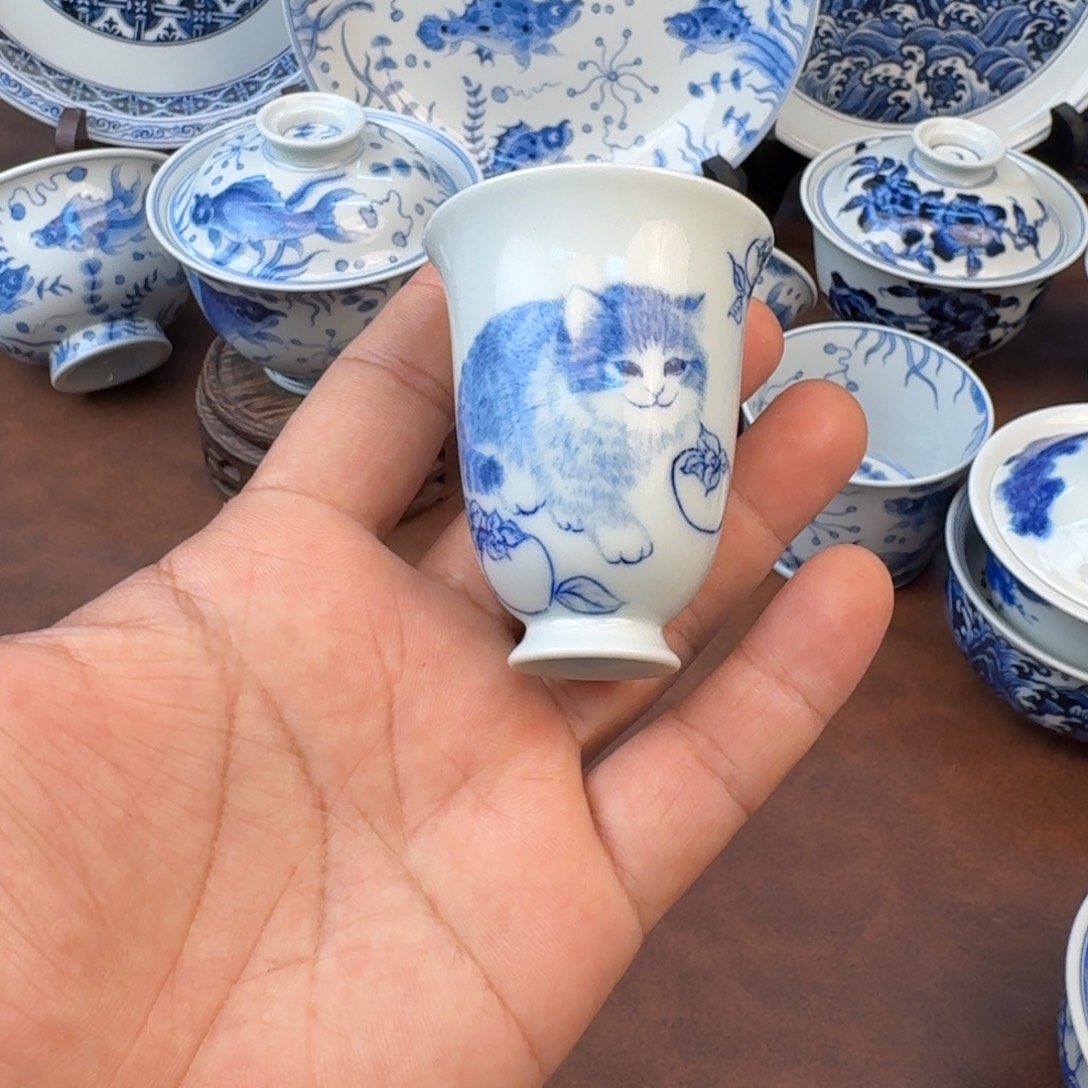 摆件陶猫趣主人杯