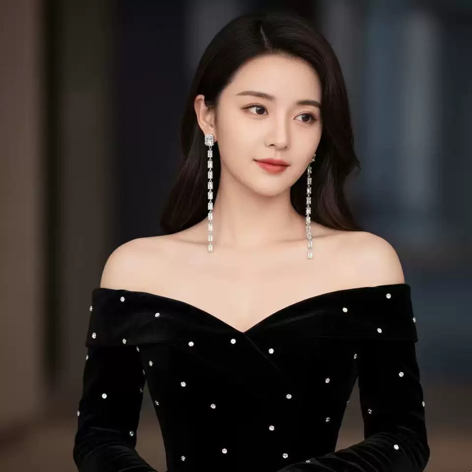 铜合金合成锆石耳饰 赵露思许妍同款锆石流苏耳环时尚个性百搭耳