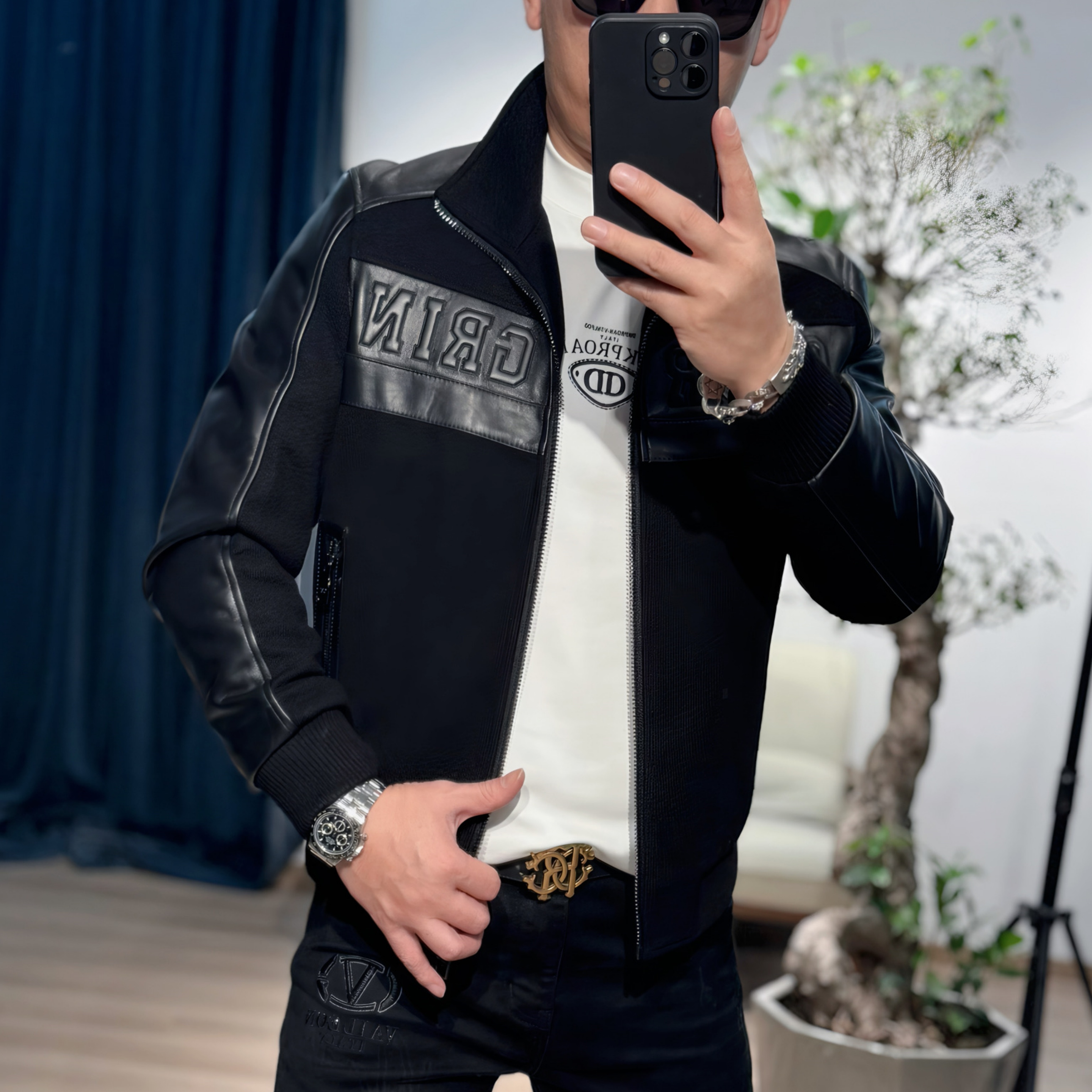 【VG轻奢】25秋冬新款男士高端绵羊皮拼接立领加棉外套88137