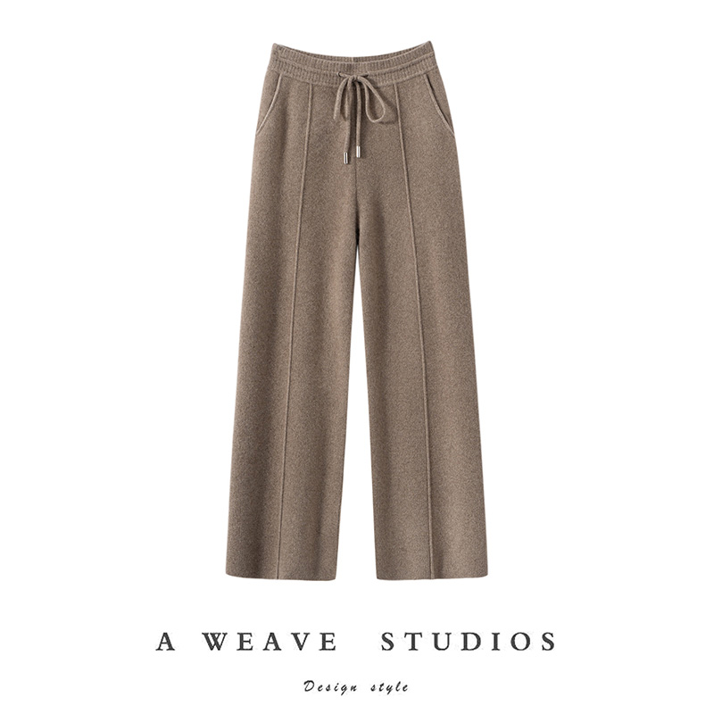 【四平加厚】100%纯山羊绒阔腿裤重工加厚加密系带款秋冬宽松长裤