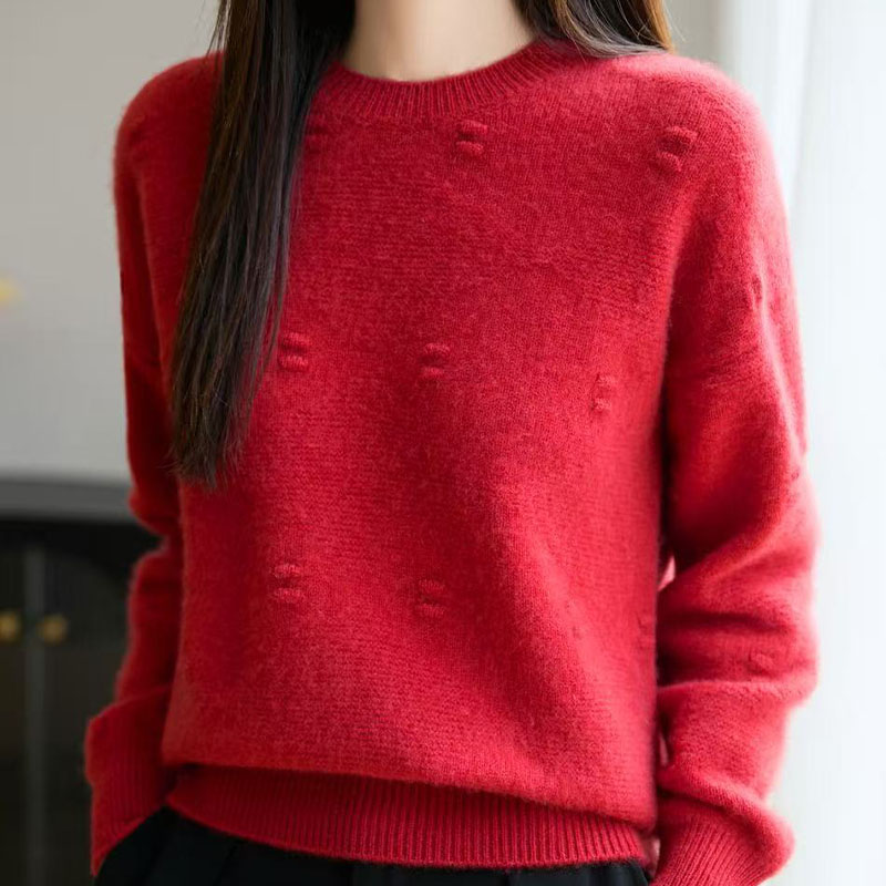 秋冬新款疙瘩圆领羊毛衫女毛衣长袖宽松百搭休闲针织打底衫上衣潮