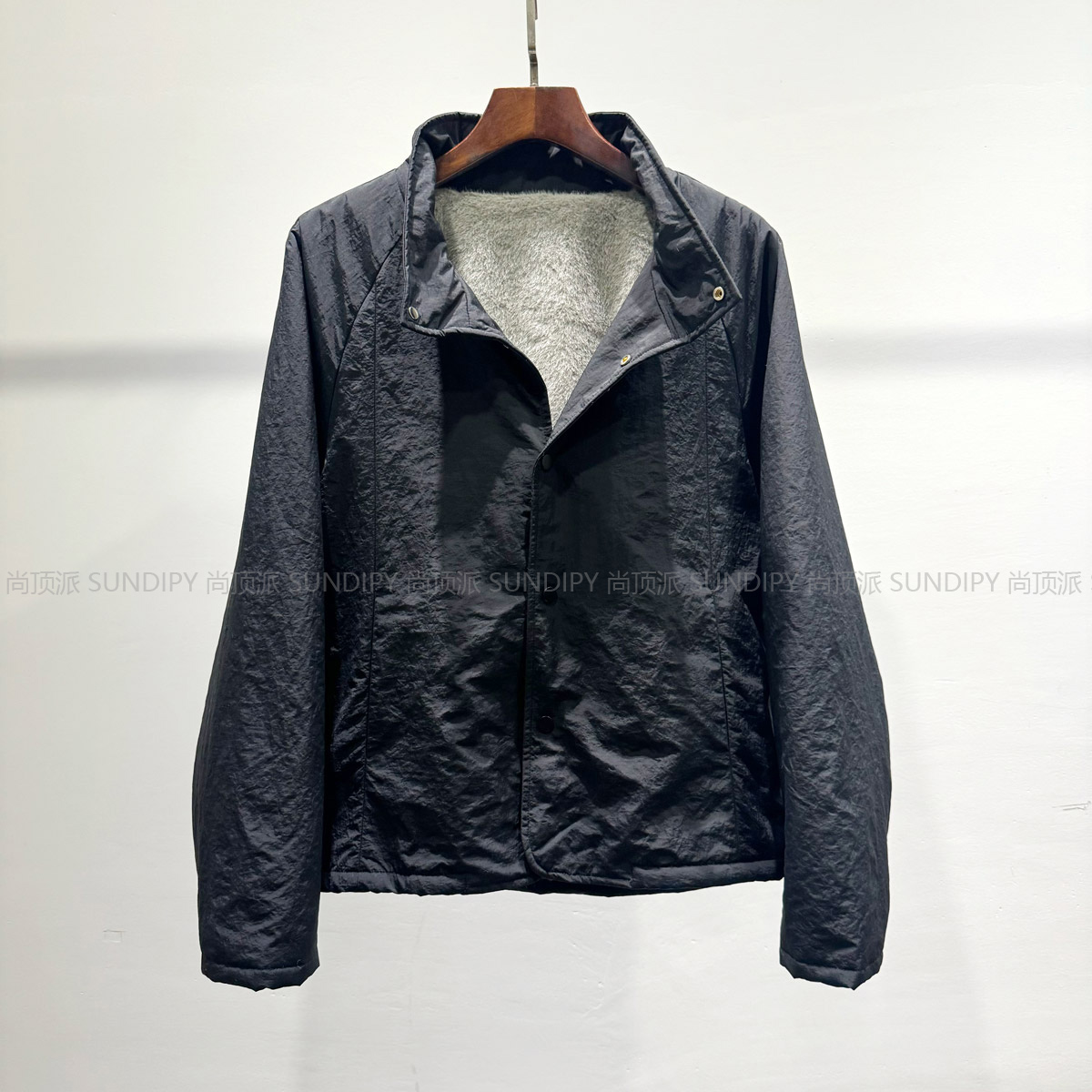 时尚休闲插肩袖座山雕立领加绒夹克潮牌INS男士冬季宽松保暖外套