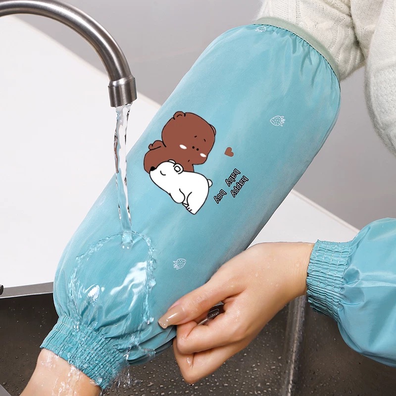 加长款卡通防水袖套粉色浅蓝颜色随机