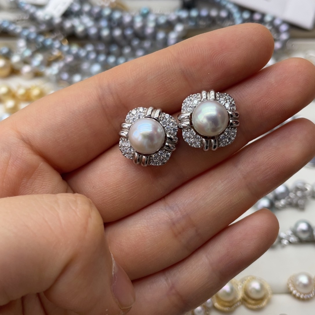 银S925镶嵌海水珍珠耳饰