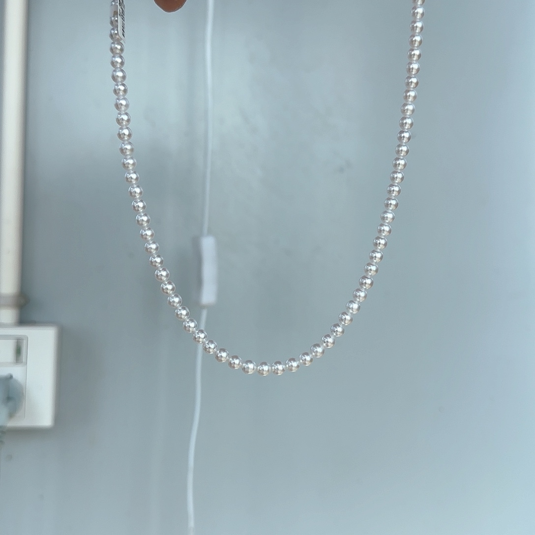 颈饰银S925镶嵌淡水珍珠5-6无核极光镜面正圆无暇炫彩冷白