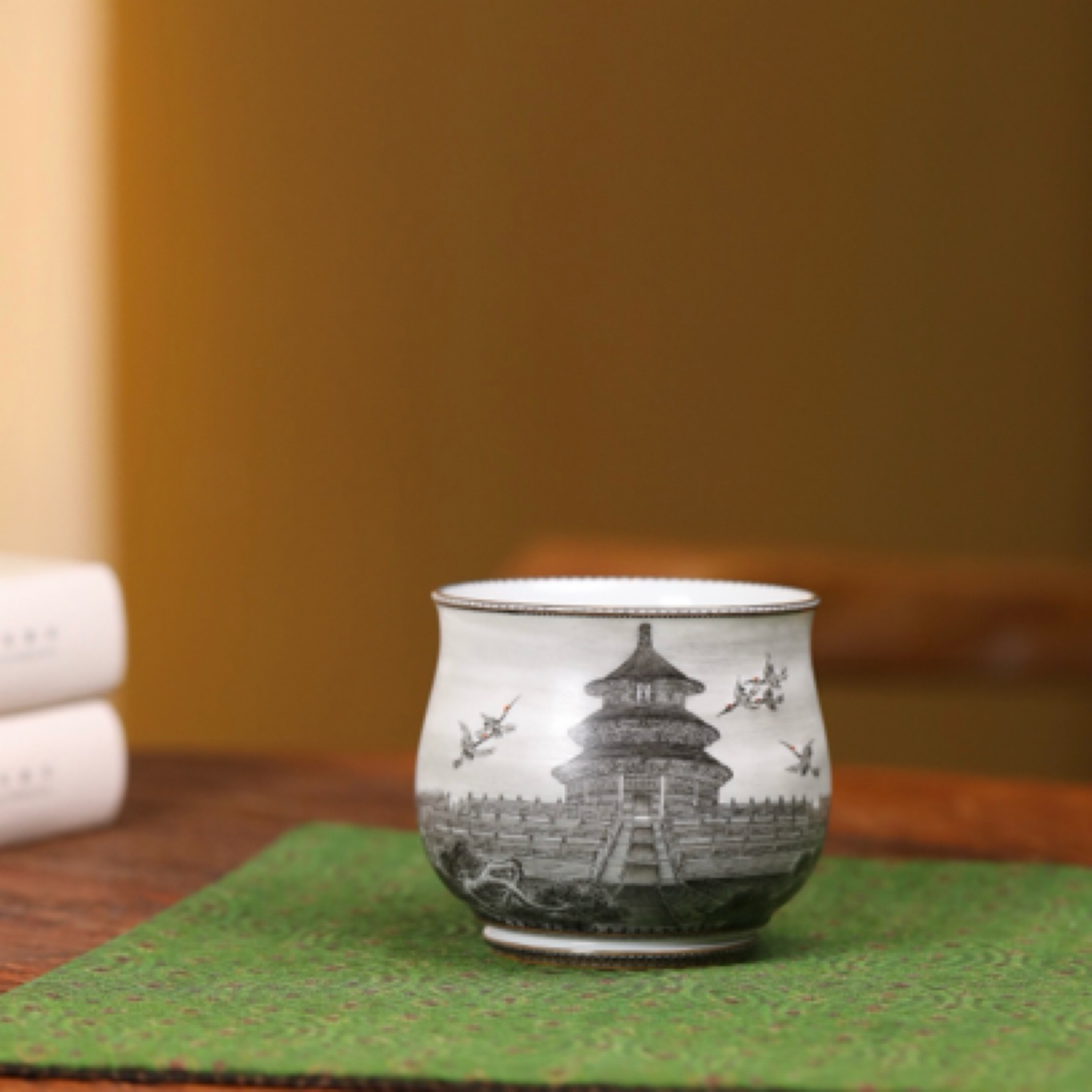 墨尚观山墨彩天坛陶瓷炉式杯口径7cm高度6.6cm容量实用150ml茶杯
