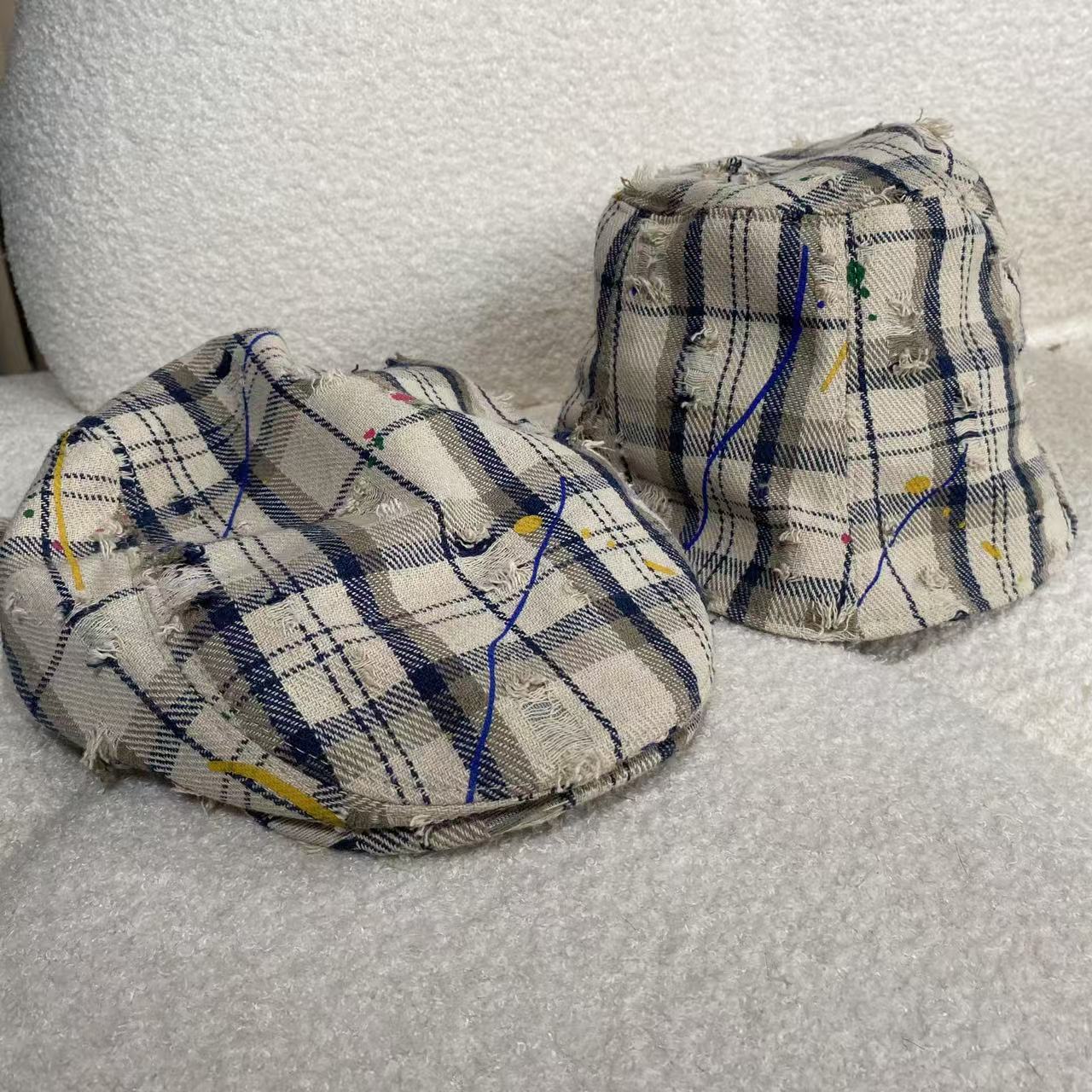 infobyfive2025春季新款乞丐风格子破烂帽子碗帽前进帽2EB2606