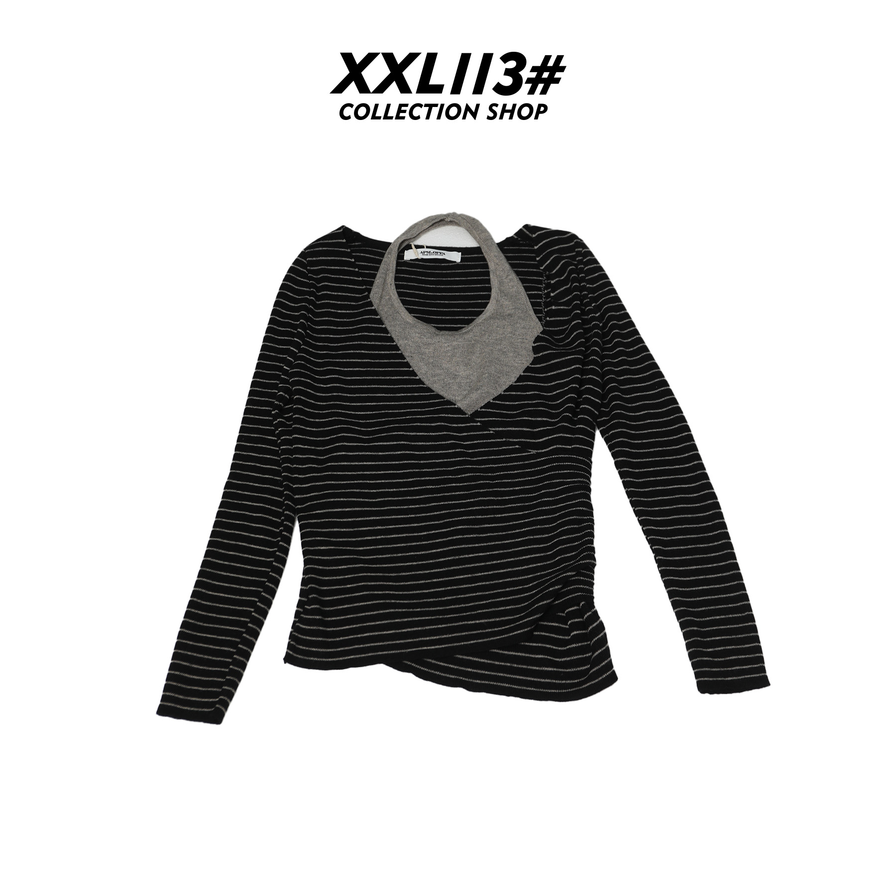 113* CENTRALIZED SHOP长袖条纹拼接抗皱抗起球T恤X5F05H6836