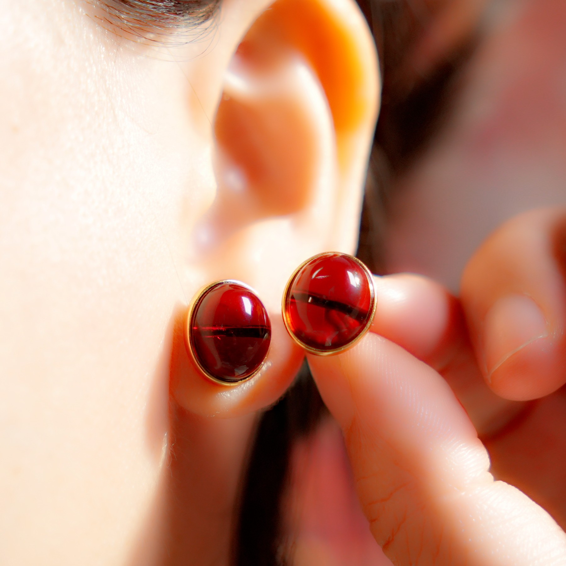 蛋面耳钉11+缅甸老坑料净水天然琥珀蜜蜡设计款气质百搭