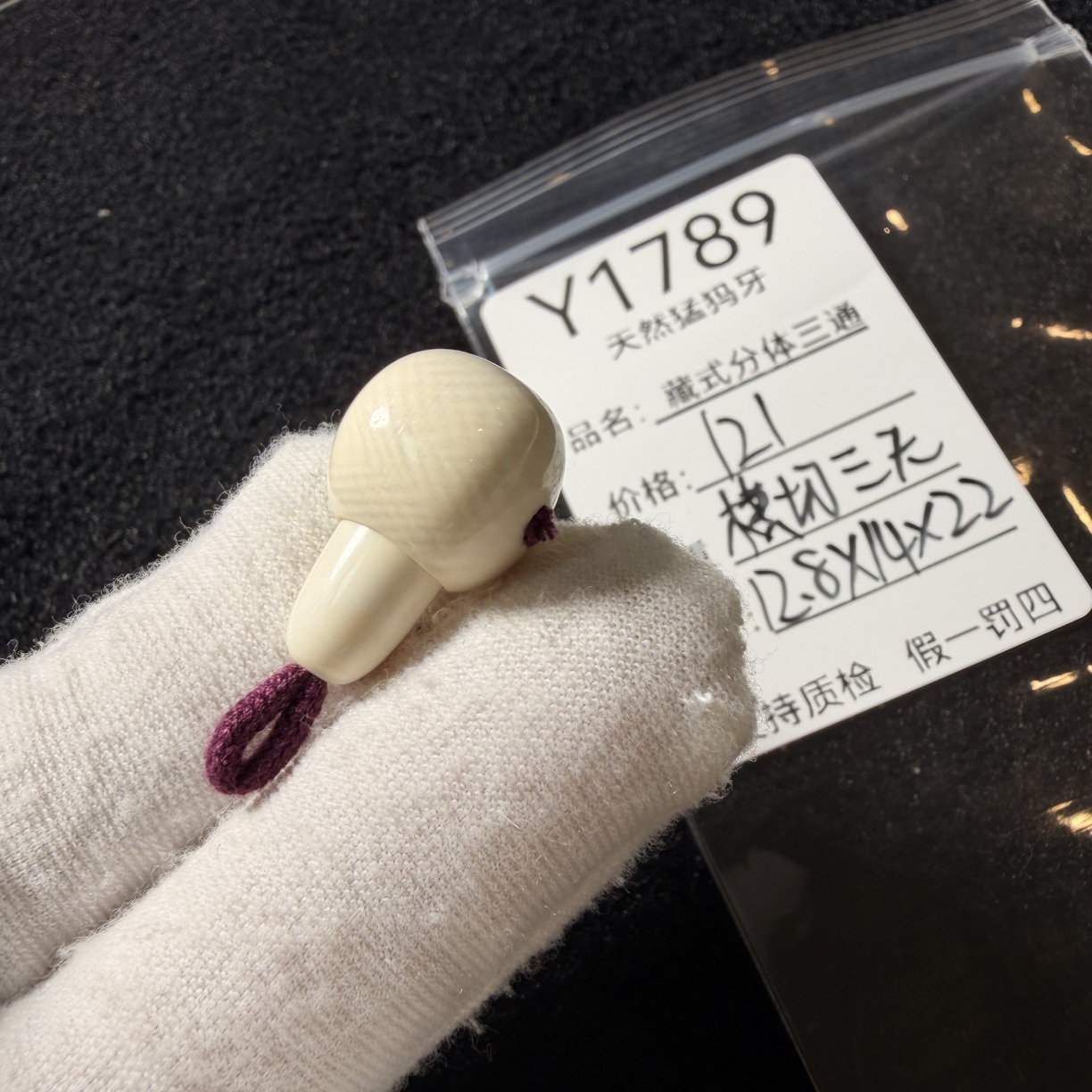 Y1789天然猛犸象牙胖墩藏式分体三通配饰冰料12.8*14*22mm横切