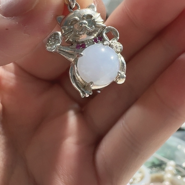 翡翠银S925镶嵌颈饰招米喵喵