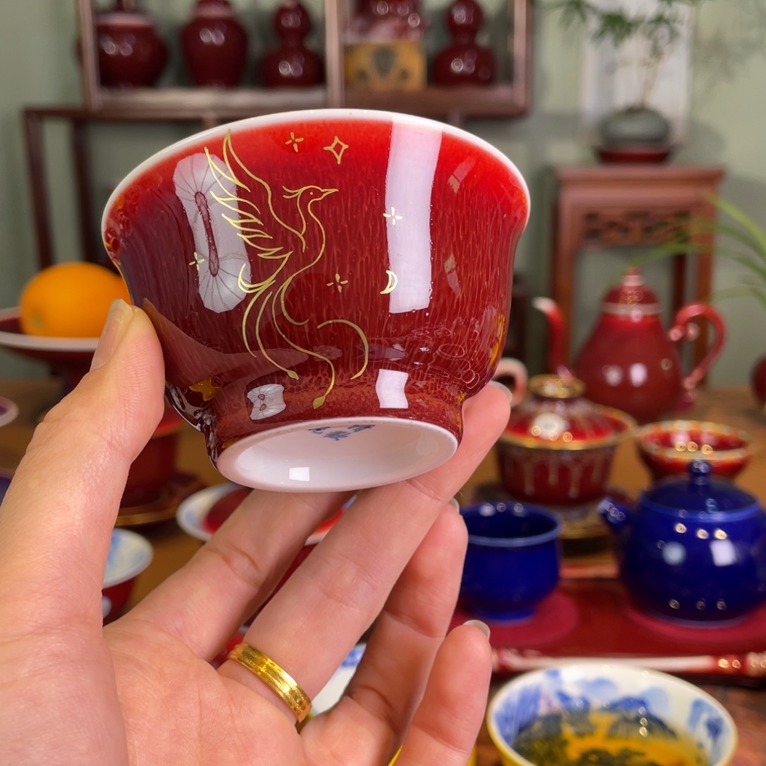 清欢雅玩原矿郎红描金若深杯