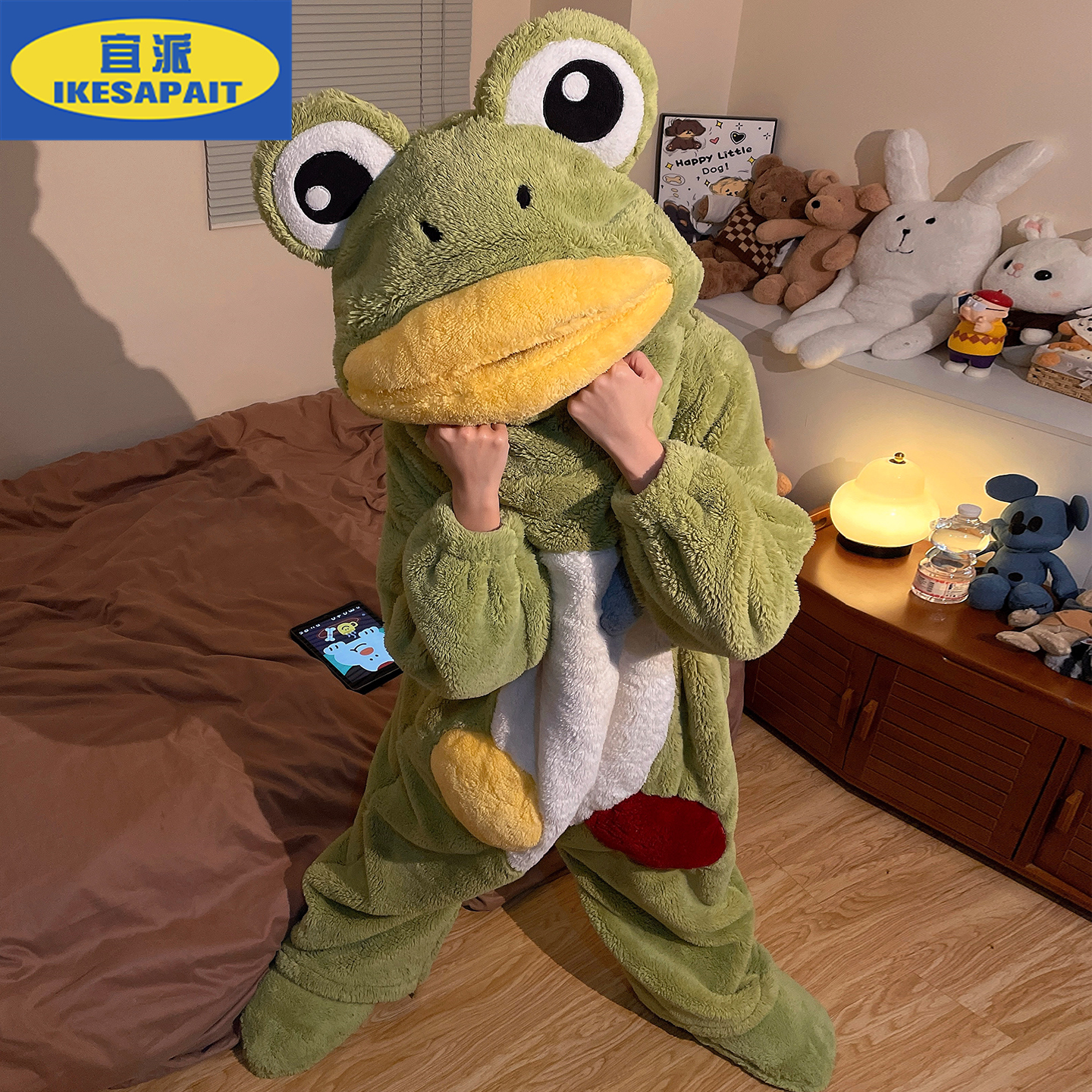 春秋冬季连体搞怪睡衣女珊瑚绒加厚加绒卡通懒惰风睡袍女款家居服