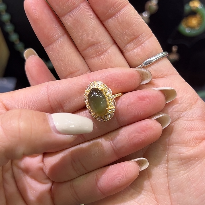 和田玉银S925镶嵌戒指