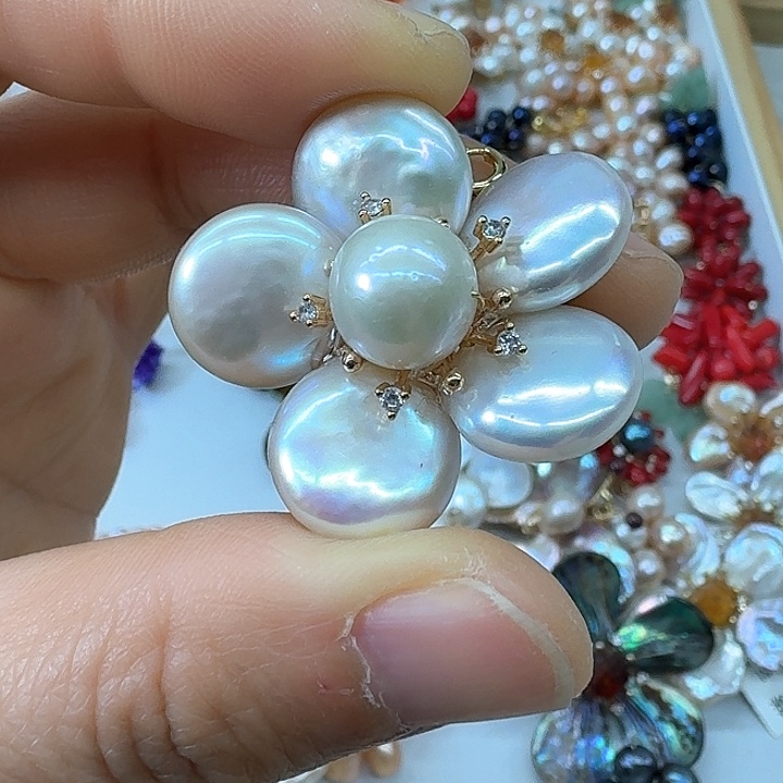 淡水珍珠胸饰银S925镶嵌