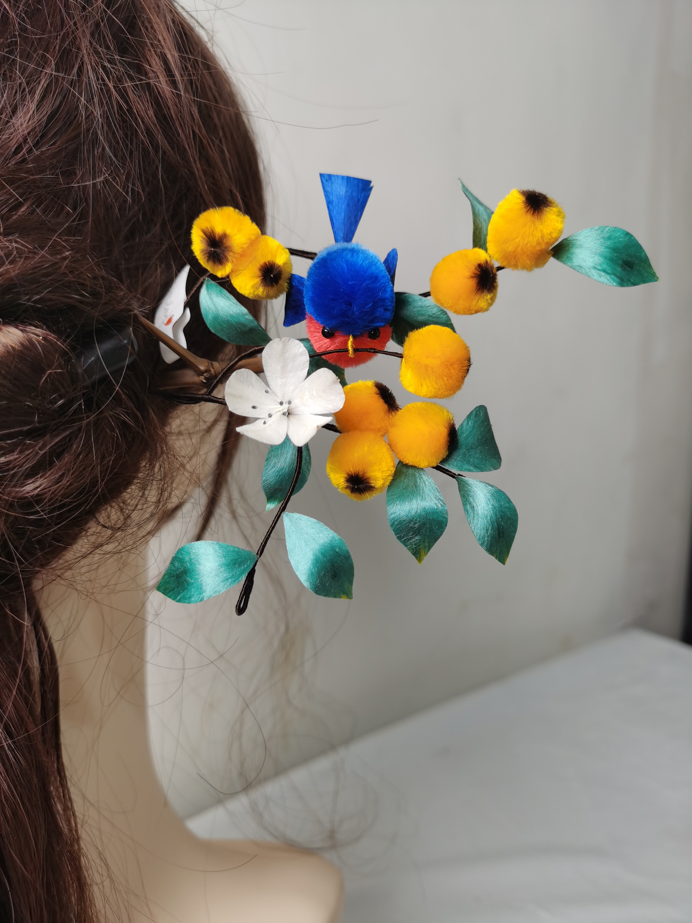 原创纯手工非遗绒花发簪古风复古发饰现代百搭收藏中国风汉服发钗