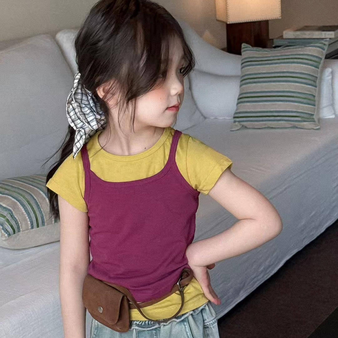 0428-黄紫色真两件短袖