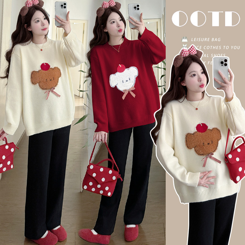 孕妇装秋冬装百搭显瘦辣妈针织衫2025时尚宽松套头加厚孕妇毛衣