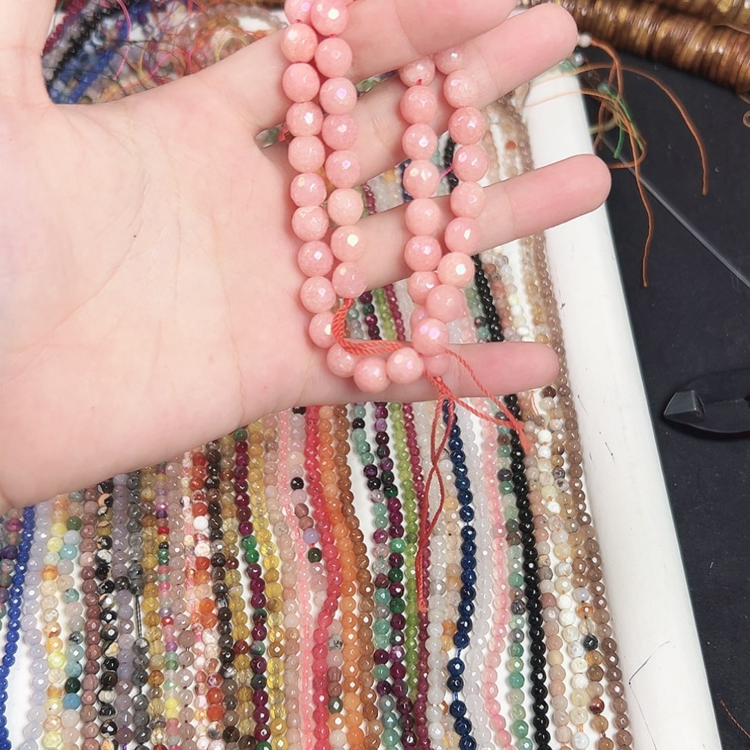 玛瑙/玉髓合金珠宝半成品h719 8m  亮片粉玛瑙一条