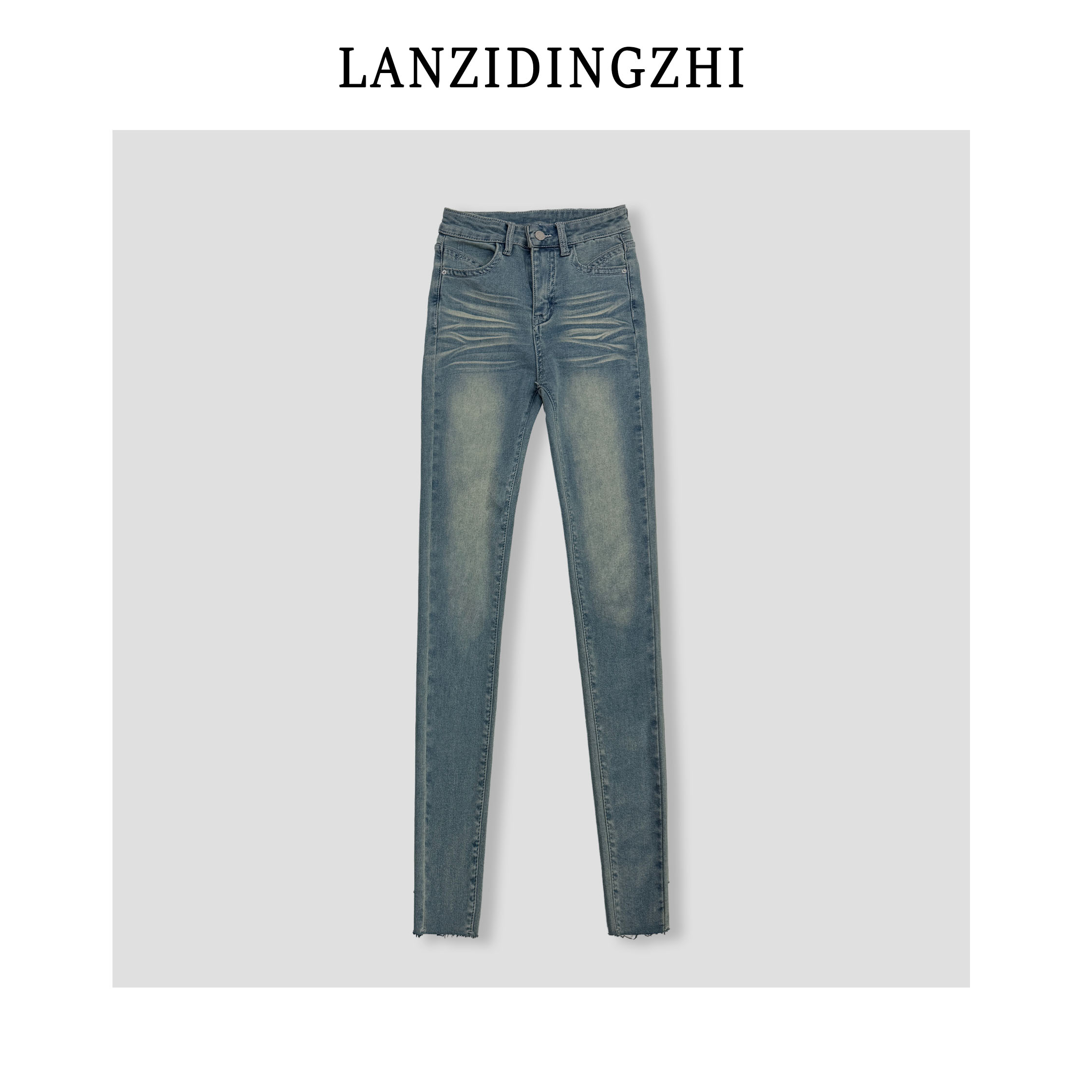 「小腰精」秋冬新款细腰修身后口袋显瘦加绒女士水洗小脚牛仔裤