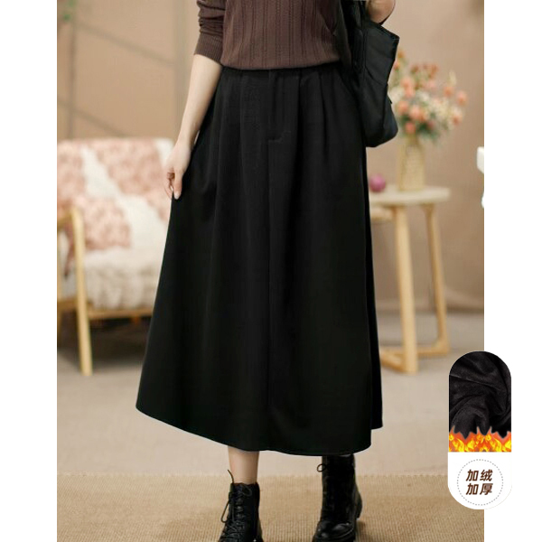 【涧蓝正品】2025冬季纯色松紧腰毛呢半身裙女遮胯显瘦磨毛A字裙