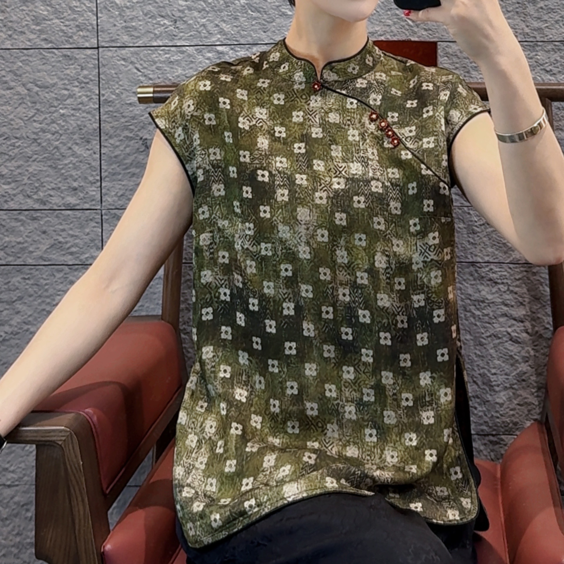 【静观】夏季新款上衣小衫新中式女装国风立领斜襟提花气质中长衬衫