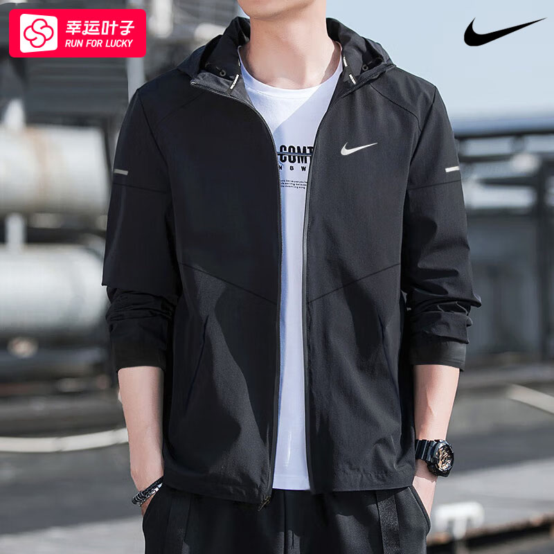 Nike耐克梭织连帽夹克男2025新款跑步运动服黑色休闲外套DD4747