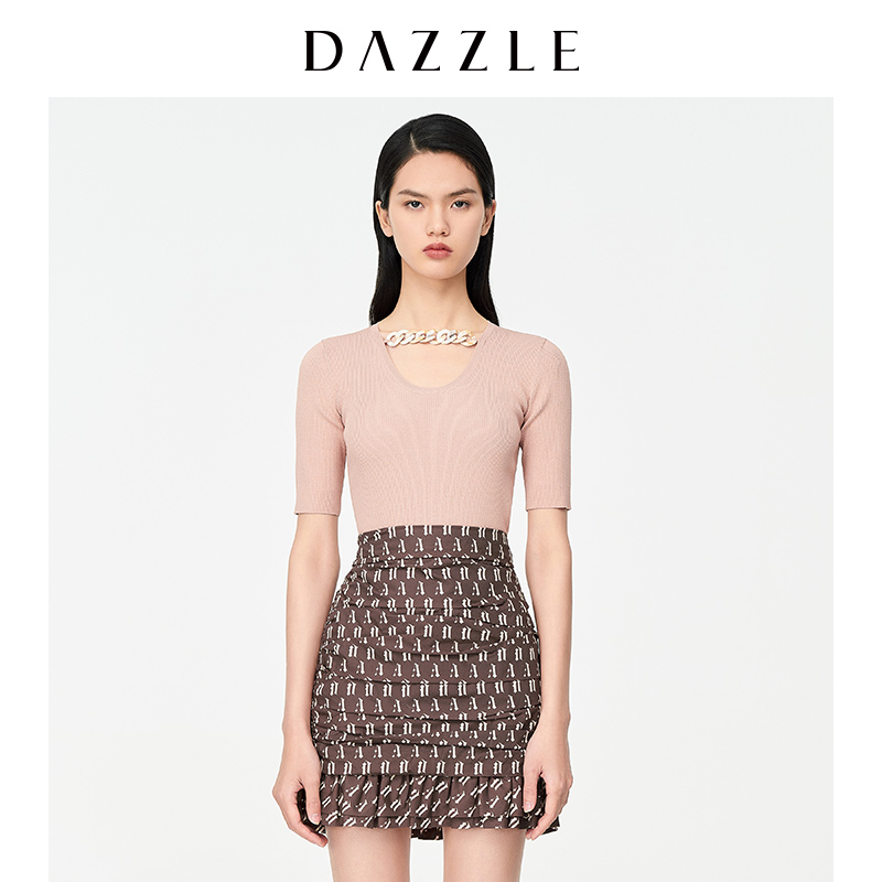 【赵老板专属】DAZZLE地素锁链针织衫短袖T恤女2D2E3131G