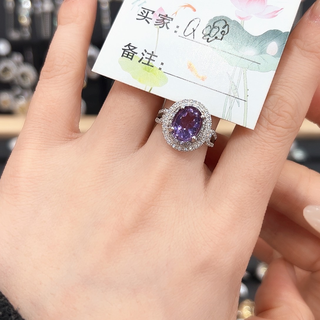 紫晶戒指银S925镶嵌戒指
