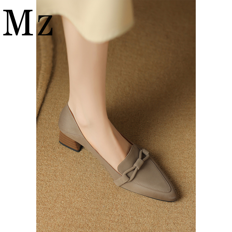 现货断码福利/4.5cm/尖头粗跟复古一脚蹬百搭女鞋休闲单鞋