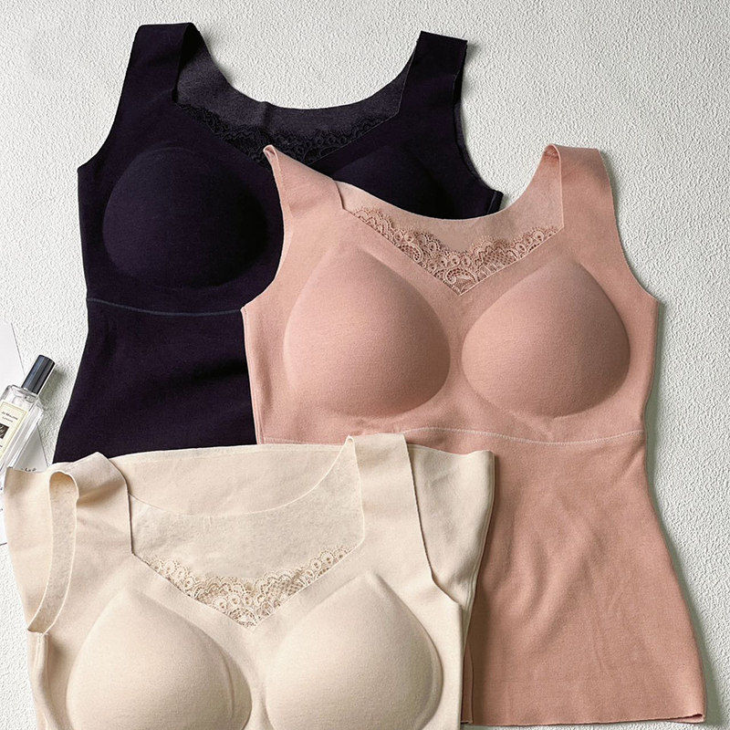 蚕丝小花边背心自带胸垫 8122