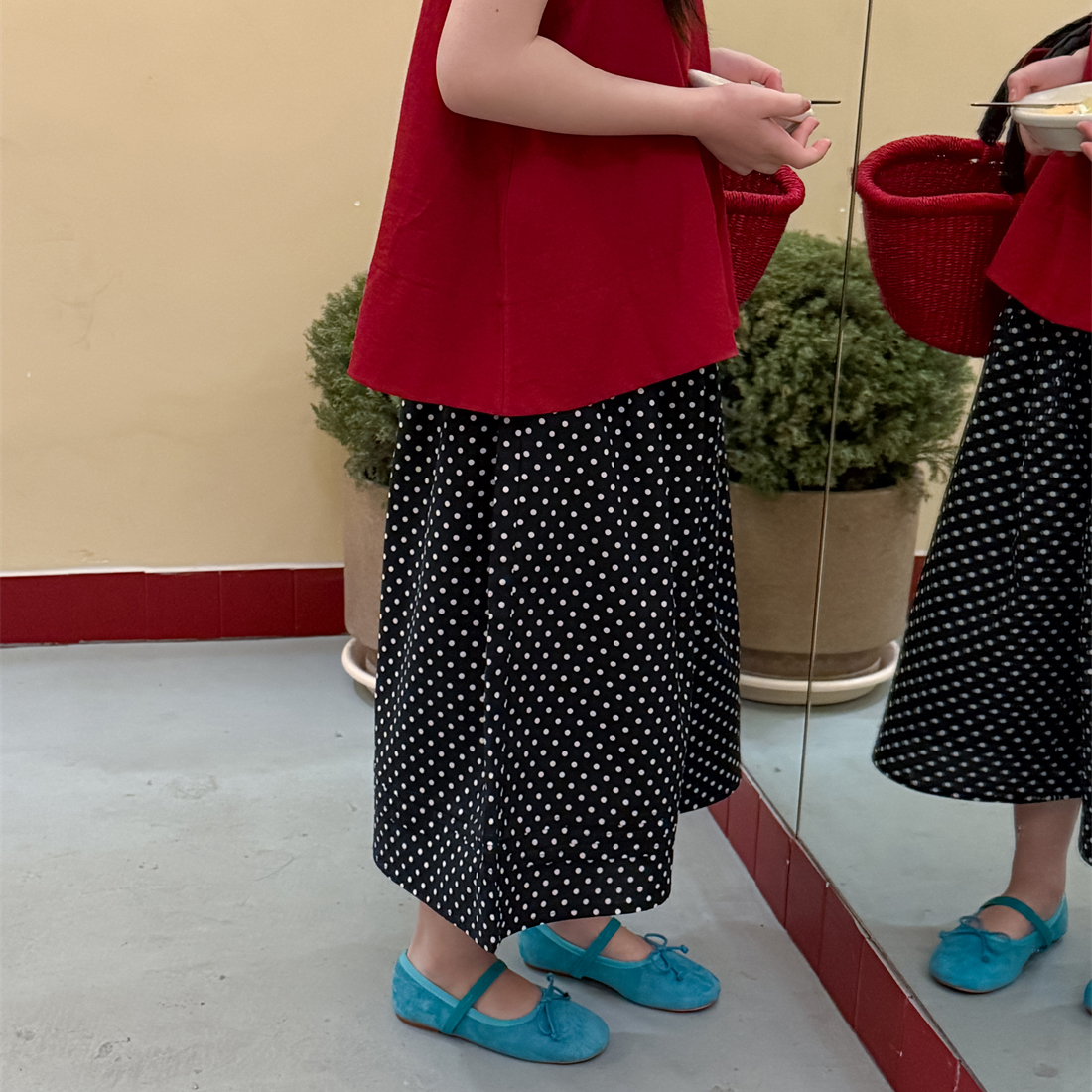 LJ-71880-TBBKids女童阔腿裤2025年夏季新款波点抽褶薄款