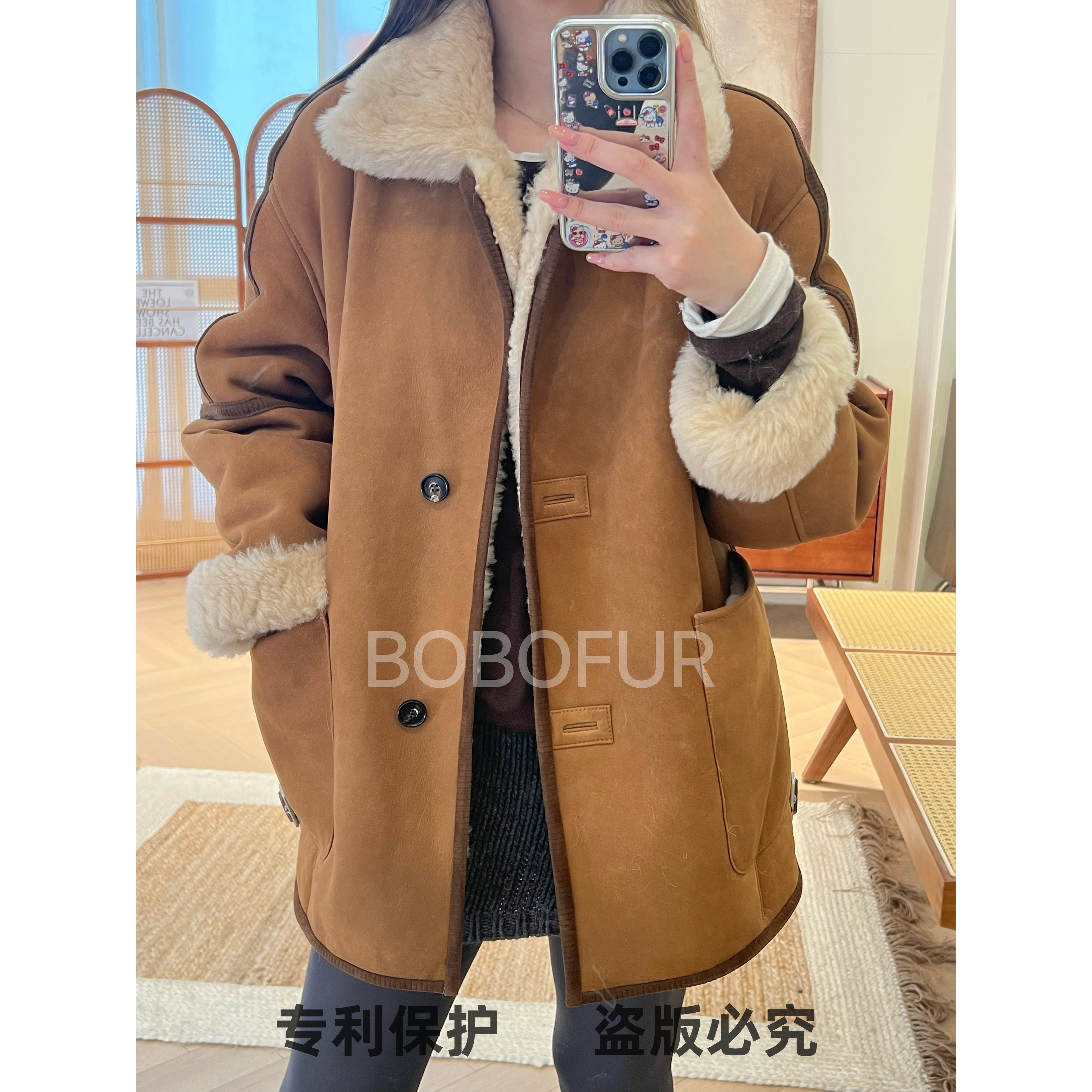 【AAA级】原生态美丽奴原胚反绒皮毛一体女皮草显瘦外套0929