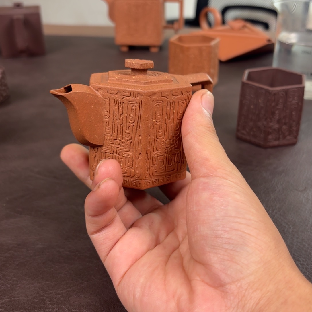 风***4茶壶紫砂全手工六方兽纹120cc团泥