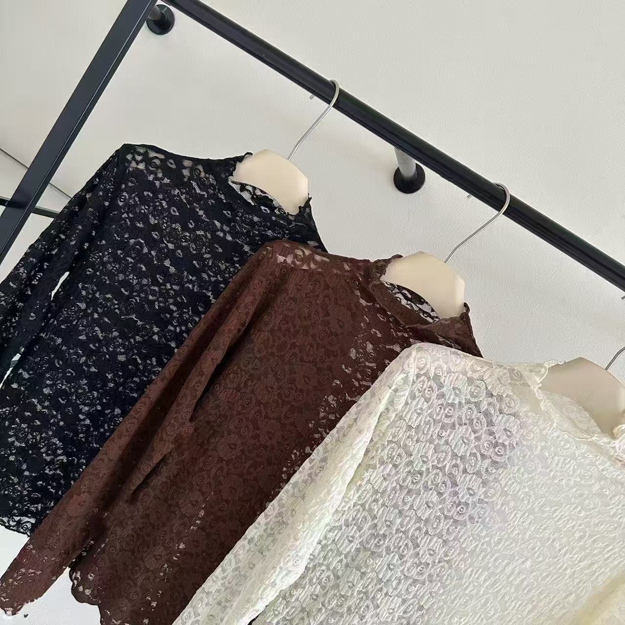 【3307】林#时尚木耳边蕾丝打底上衣【组合装】