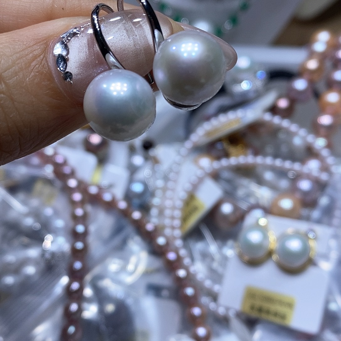 淡水珍珠耳钉银S925镶嵌