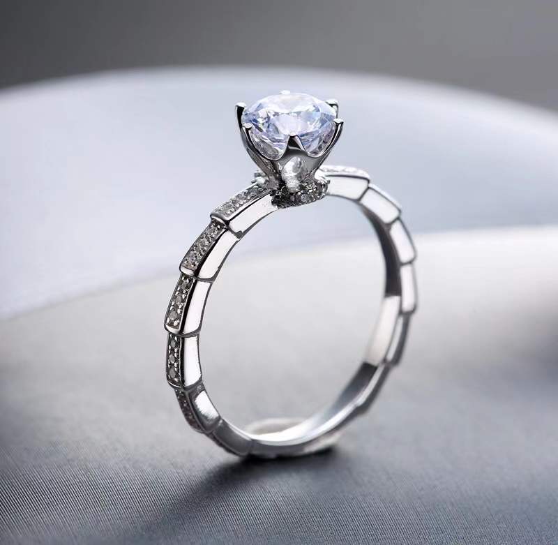 925银莫桑石戒指 【蛇骨/竹节】1-2克拉 节节高 时尚 莫桑戒