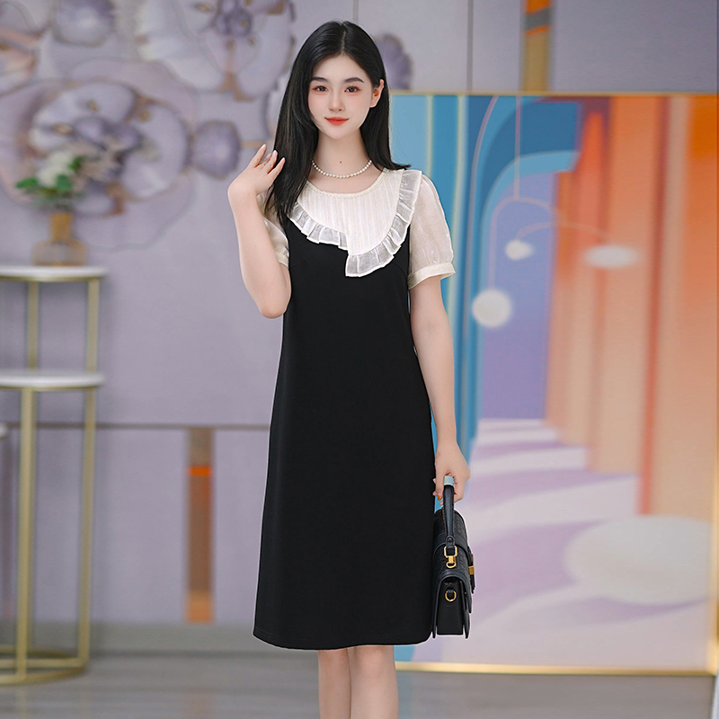 新款夏季连衣裙时尚拼色减龄显瘦洋气中长款裙子