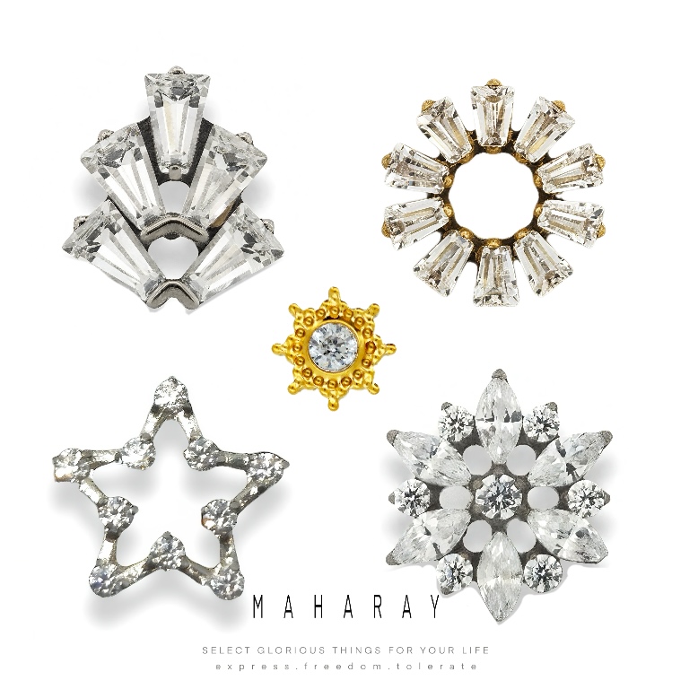 合金锆石耳饰 【繁花高定系列】f136钛合金爆闪 内螺纹免摘防敏耳钉