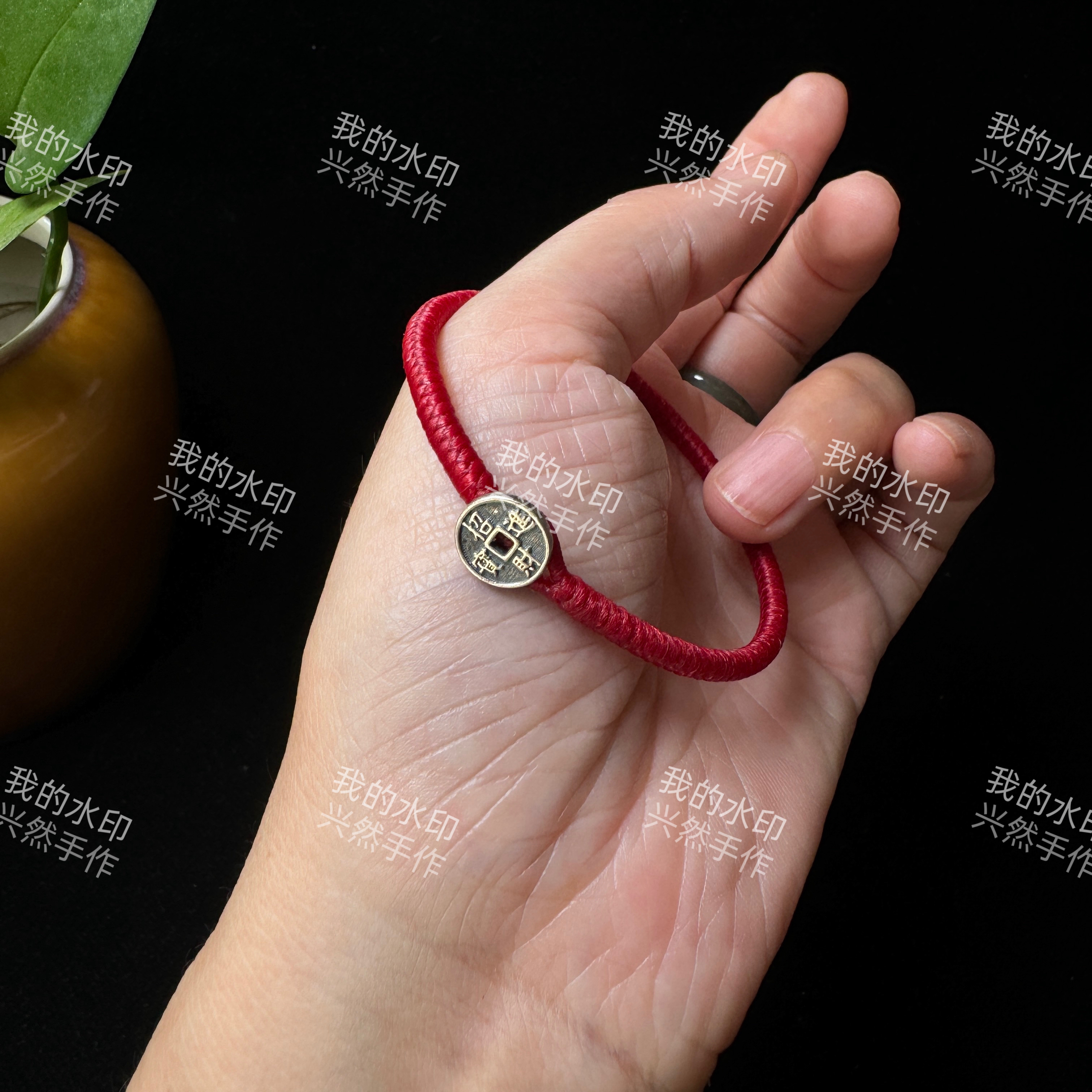 925银布艺手链 （招米进宝）高光蜡线金刚结红绳手链