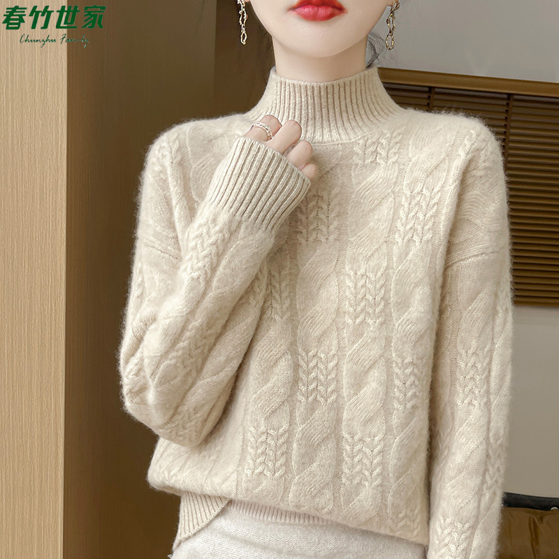 春竹世家羊绒毛衣女秋冬新款宽松显瘦加厚套头洋气羊毛针织衫上衣