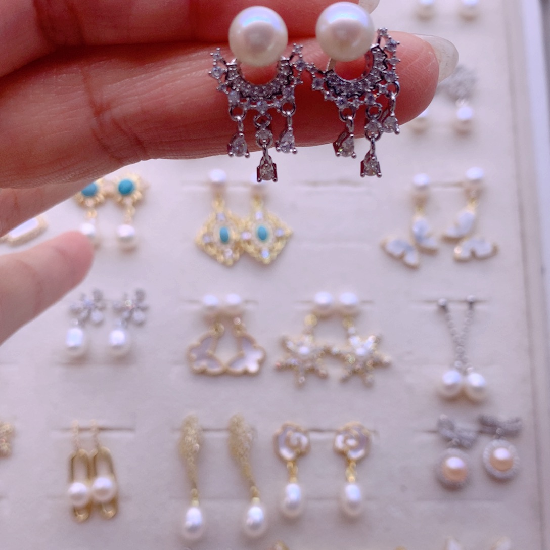 合金淡水珍珠耳饰