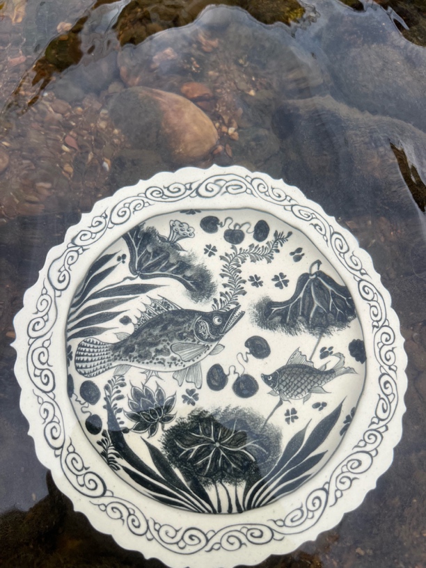 觅瓷山房幽蓝溪堂2号釉中式鱼藻壶承龙纹缠枝茶具陶瓷圆形